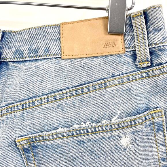 ZARA Blue Cotton Light Wash Distressed Denim Shorts - Picture 6 of 8